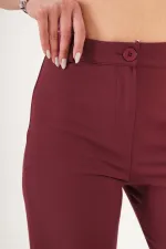 Yüksek Bel Tek Düğme Bordo Pantolon
