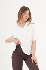 Dikişsiz V Yaka Basic Toptan Beyaz Tişört
