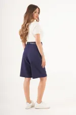 Toptan Kemerli Cepli Lacivert Bermuda Şort
