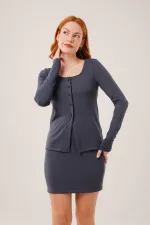 Jupe rayée Chemisier boutonné Costume anthracite en gros