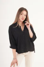 Payet Geçişli Siyah Toptan Gömlek