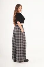 Pantalon à carreaux anthracite en gros avec ceinture détaillée