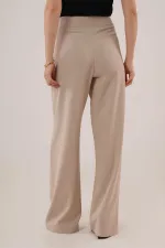 Bol Paça Yandan Fermuarlı Toptan Krem Kumaş Pantolon