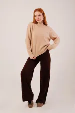 Bisiklet Yaka Düz Model Camel Triko Toptan Kazak