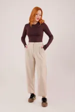 Kapama Cep Detaylı Toptan Krem Pantolon