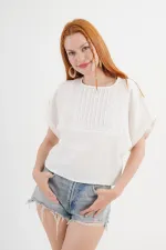 Ön Dantel Detaylı Toptan Ekru Bluz