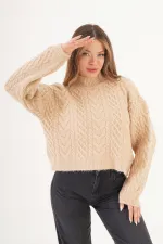 Sarmal Örgü Desenli Triko Krem Toptan Kazak