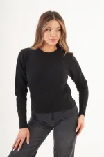 Bisiklet Yaka Düz Model Toptan Siyah Kazak