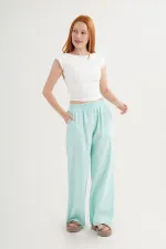 Wholesale Aqua Green Trousers with Elastic Waistband and Pocket Detail