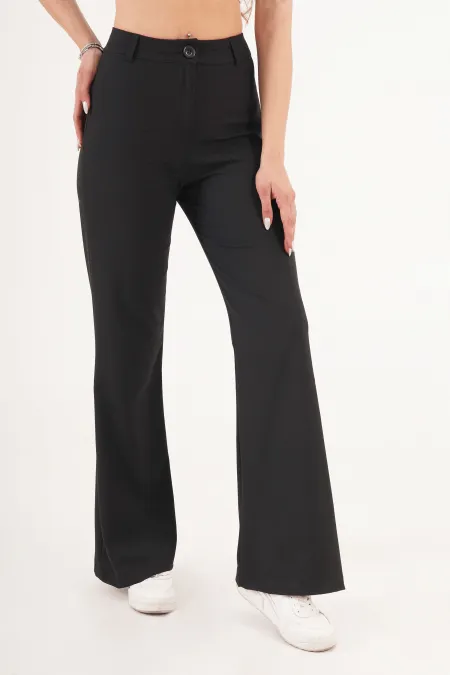 Yüksek Bel Tek Düğme Siyah Pantolon