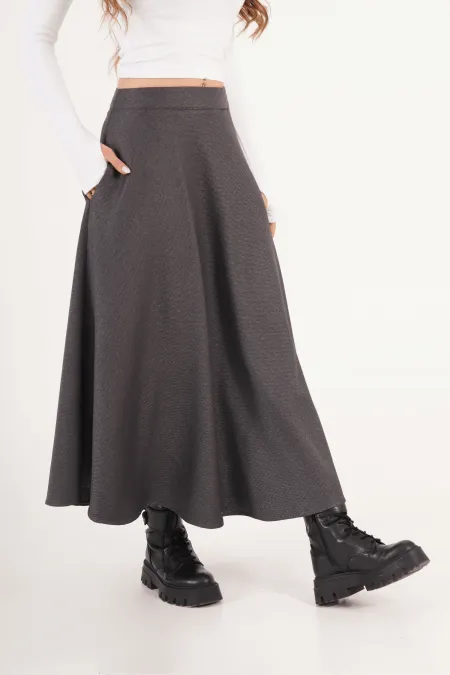 Balık Sırtı Desen Volan Kesim Toptan Antrasit Etek