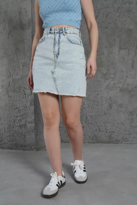 Eteği Püskül Detaylı Mavi Toptan Etek