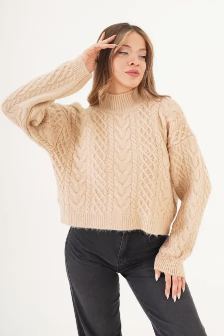 Sarmal Örgü Desenli Triko Krem Toptan Kazak