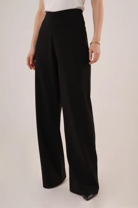 Bol Paça Yandan Fermuarlı Toptan Siyah Kumaş Pantolon