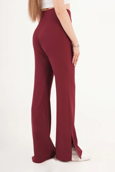 Yırtmaçlı Çan Paça Bordo Toptan Pantolon