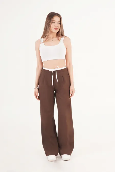Bel Çift Bantlı Kahve Toptan Pantolon