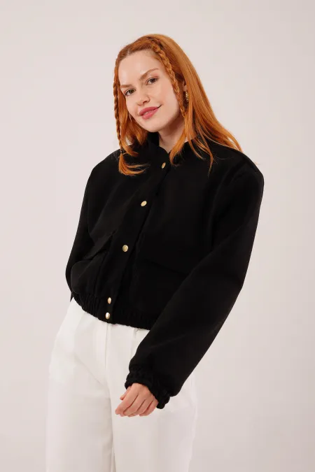 Gold Düğmeli Kaşe Toptan Siyah Bomber Ceket