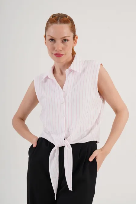 Kolsuz Model Pembe Çizgili Toptan Gömlek