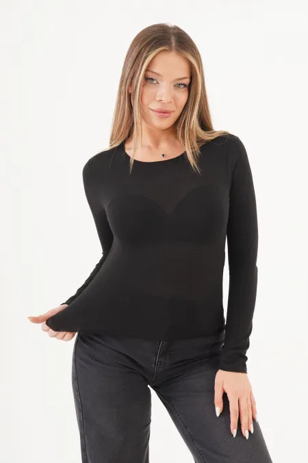 Süper İnce Trend Basic Toptan Siyah Bluz