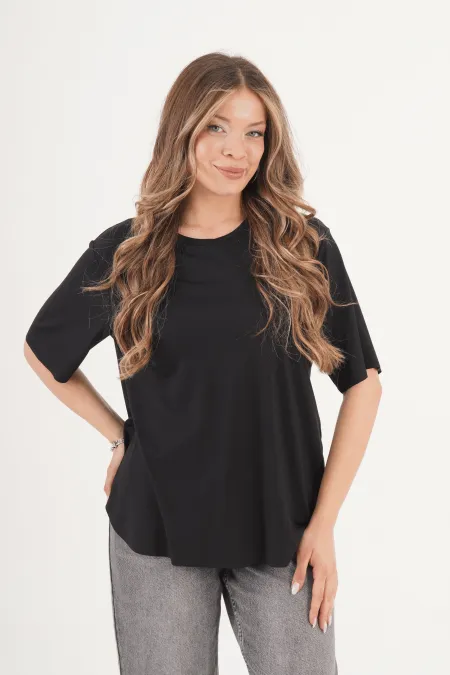 Dikişsiz Bisiklet Yaka Toptan Siyah Tişört