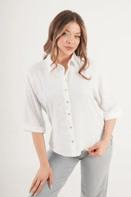 Silver Baskı Geçişli Toptan Beyaz Gömlek