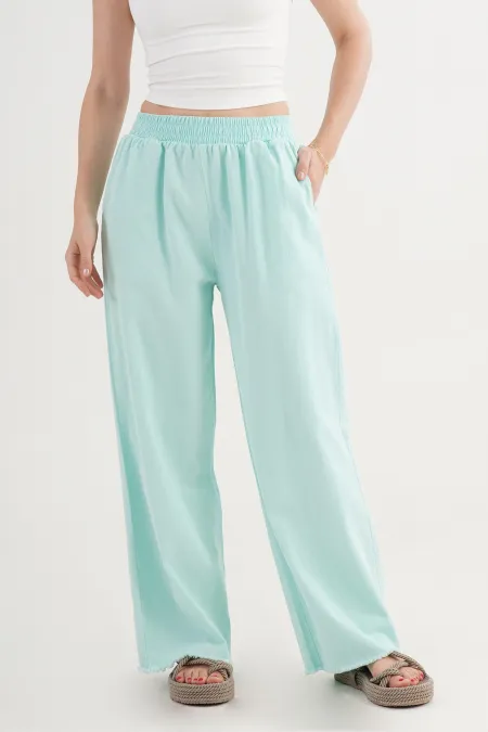 Bel Lastikli Paça Detaylı Cepli Toptan Su Yeşili Pantolon