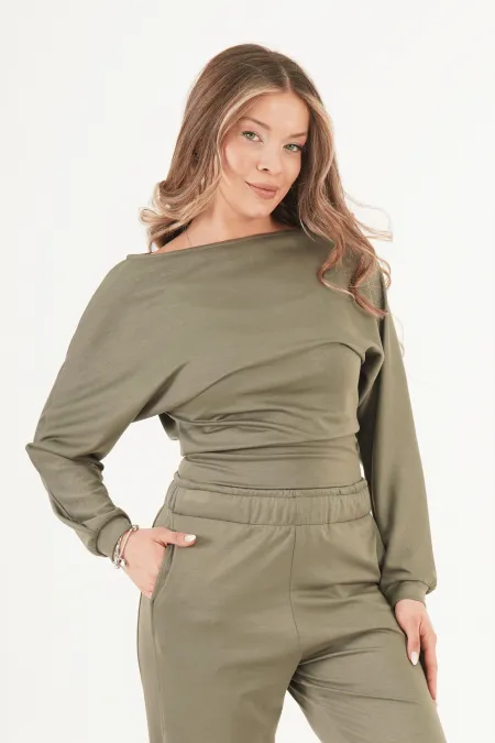 İnce Oys Kumaş Yarasa Kol Toptan Haki Bluz
