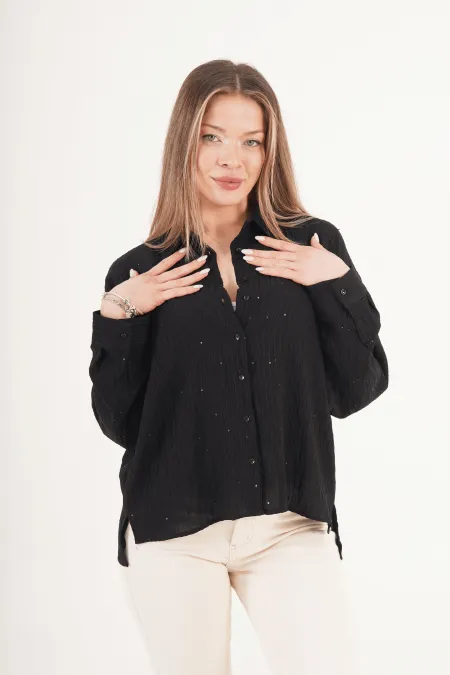 Payet Geçişli Siyah Toptan Gömlek