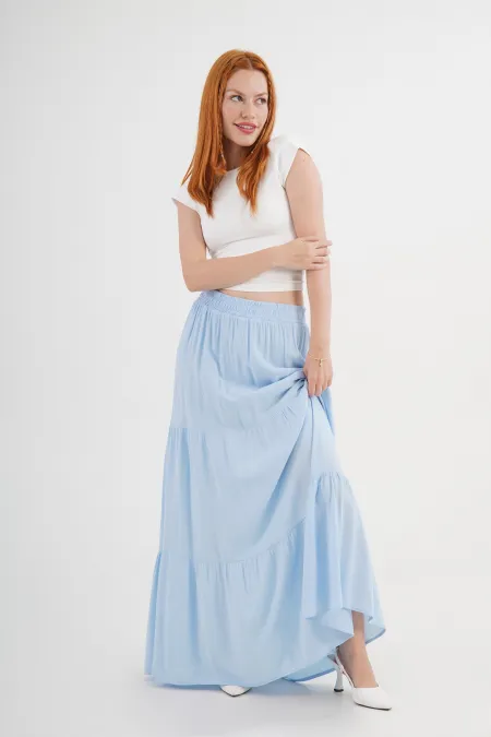 Fırfırlı Uzun Toptan Bebe Mavisi Etek