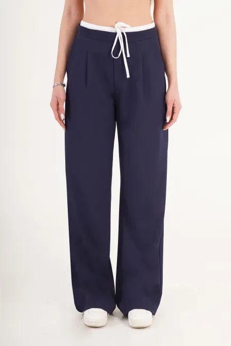 Bel Çift Bantlı Lacivert Toptan Pantolon