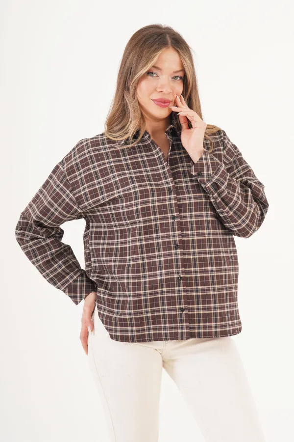 Ekose Desen Kahve Toptan Oduncu Gömlek