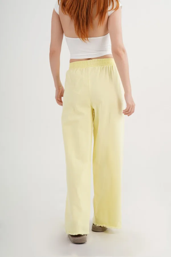 Wholesale Yellow Trousers with Elastic Waistband and Pocket Detail
