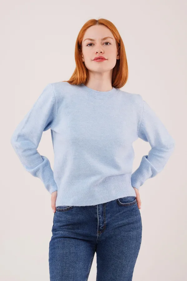 Bisiklet Yaka Düz Model Toptan Bebe Mavisi Kazak