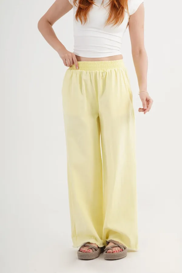 Wholesale Yellow Trousers with Elastic Waistband and Pocket Detail