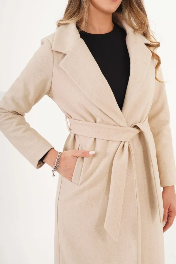 Manteau en cachemire enduit de pierre, ceinturé et doublé, vendu en gros