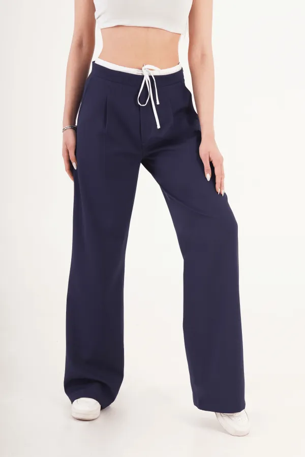 Bel Çift Bantlı Lacivert Toptan Pantolon