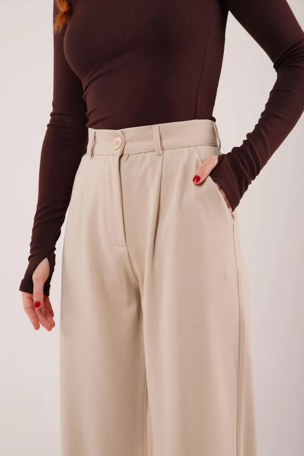 Premium Model Oturtmalı Toptan Krem Pantolon