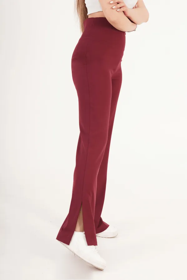 Yırtmaçlı Çan Paça Bordo Toptan Pantolon