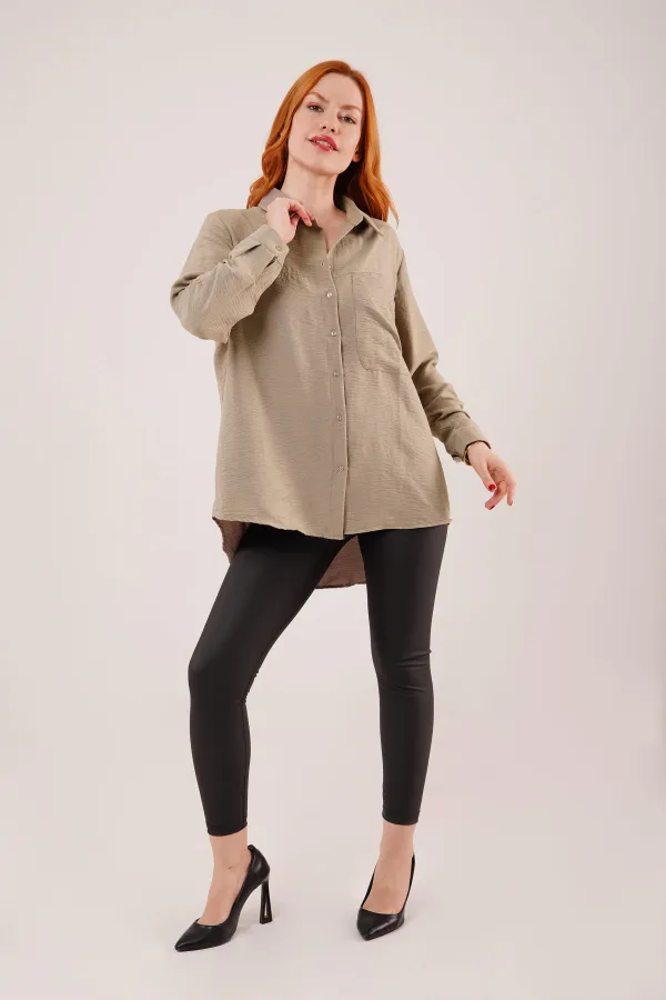 Salaş Kesim Cepli Toptan Haki Gömlek