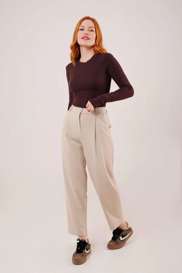 Kapama Cep Detaylı Toptan Krem Pantolon