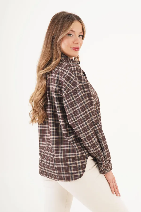 Ekose Desen Kahve Toptan Oduncu Gömlek