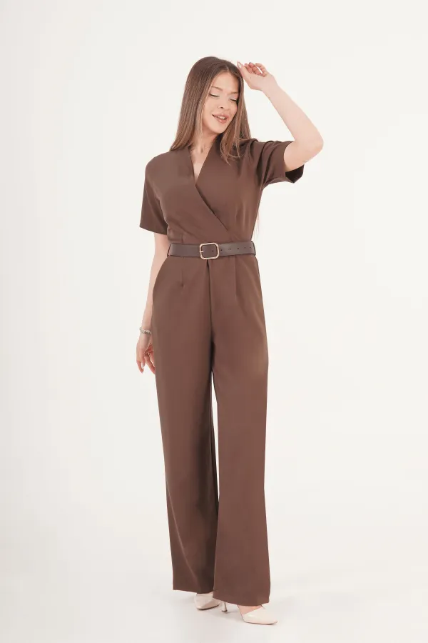 Elegance Kemerli Palazzo Toptan  Kahve Tulum