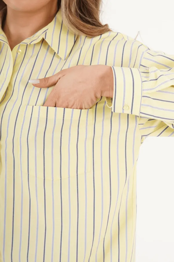 Chemise jaune rayée à boutons au dos, vente en gros