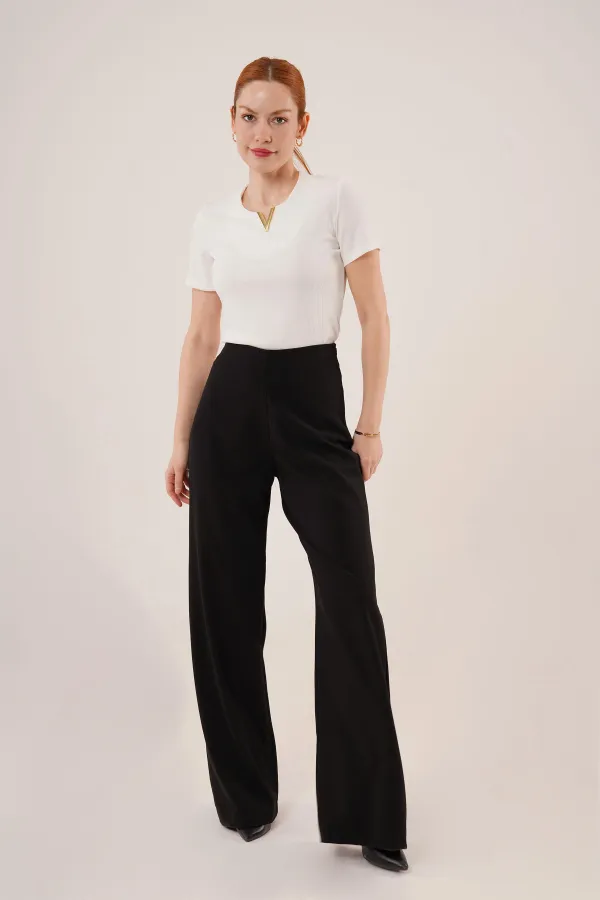 Bol Paça Yandan Fermuarlı Toptan Siyah Kumaş Pantolon