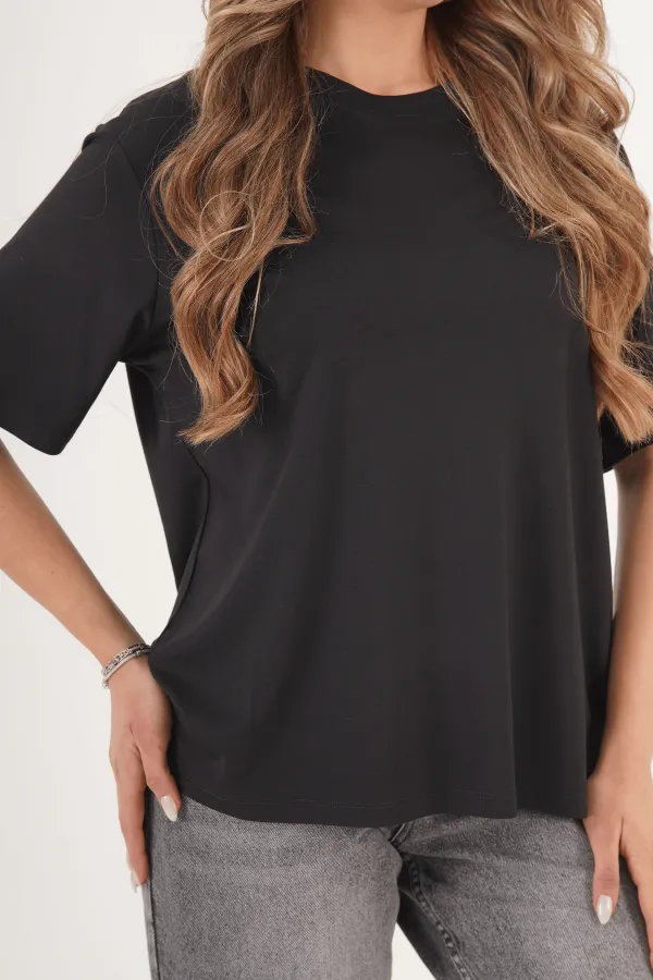 Dikiş Detaylı Bisiklet Yaka Toptan Siyah Tişört