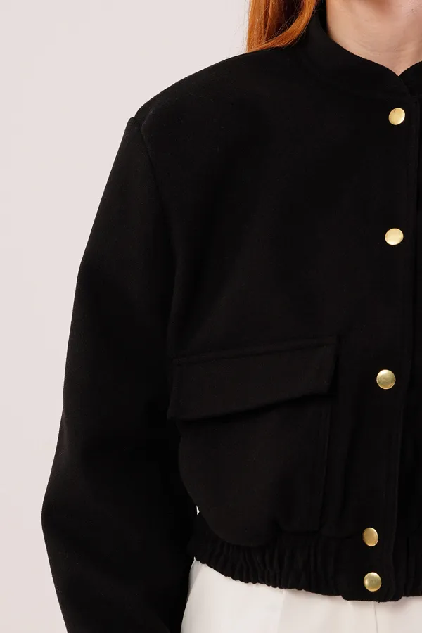 Gold Düğmeli Kaşe Toptan Siyah Bomber Ceket