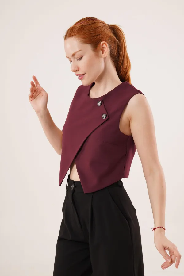 Çift Düğmeli Çapraz Model Bordo Toptan Yelek