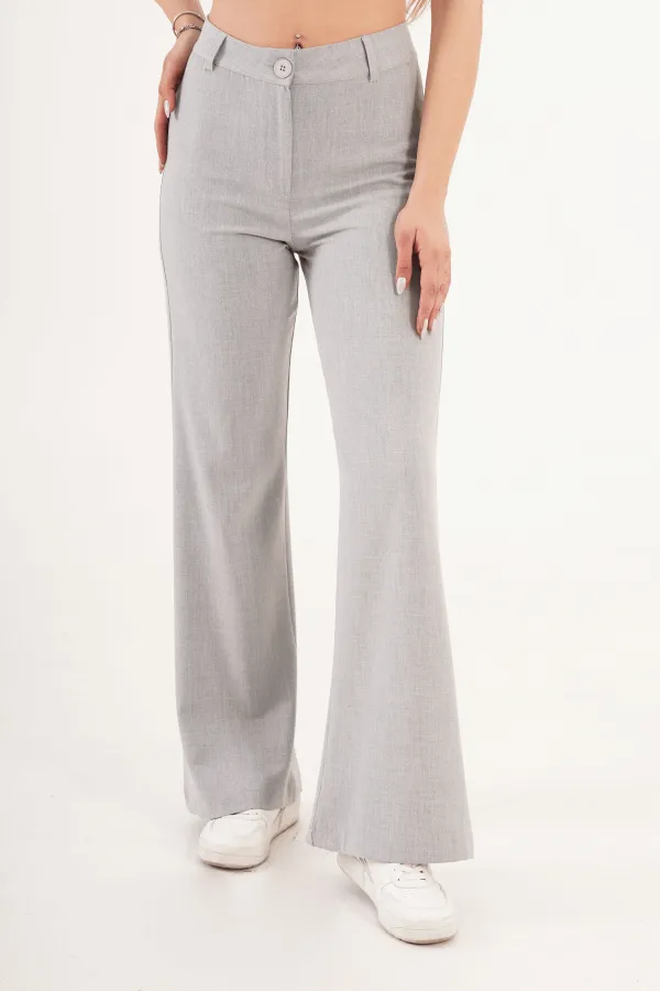 Yüksek Bel Tek Düğme Gri Pantolon