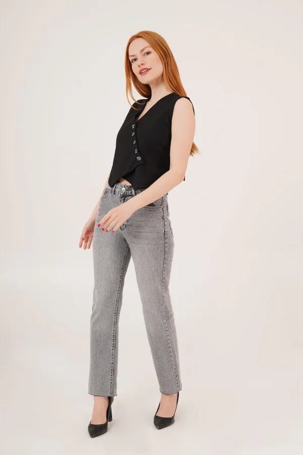 V-Neck Buttoned Triangle Cut Wholesale Black Vest