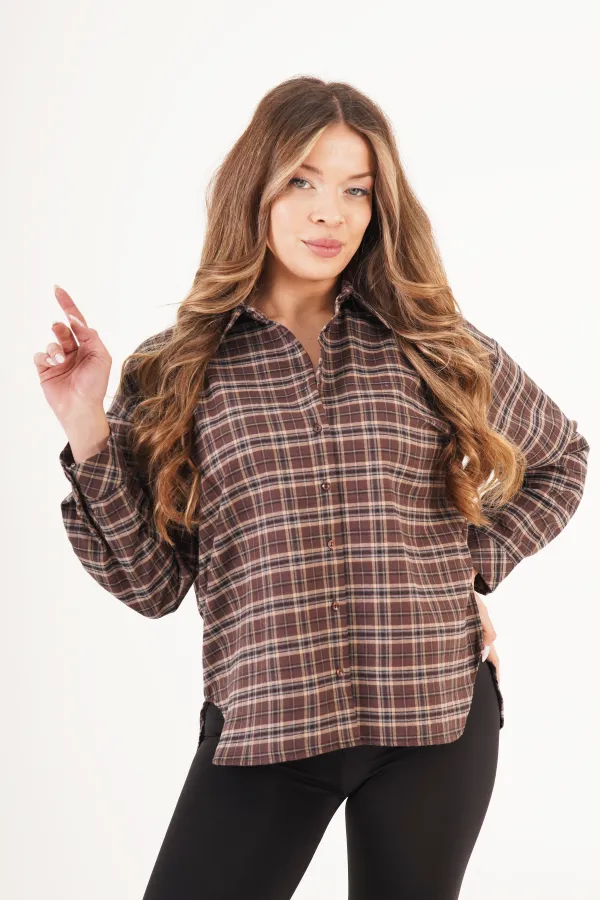 Chemise de bûcheron à carreaux couleur café à boutons
